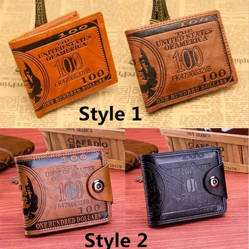 Men's Wallets With 100 US Dollar Pattern Wallet  Male Leather Wallet  Photo Card Holder Fashion Large Capacity Wallet