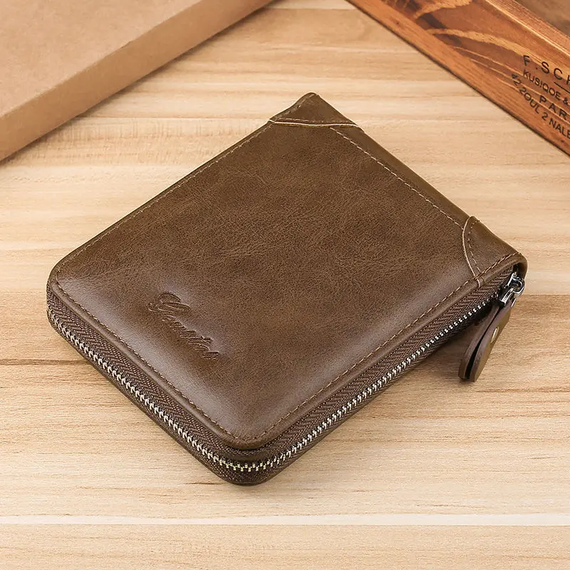 Men's Coin Purse Wallet RFID Blocking Man PU Leather Wallet Zipper Business Card Holder Money Bag Wallet Male