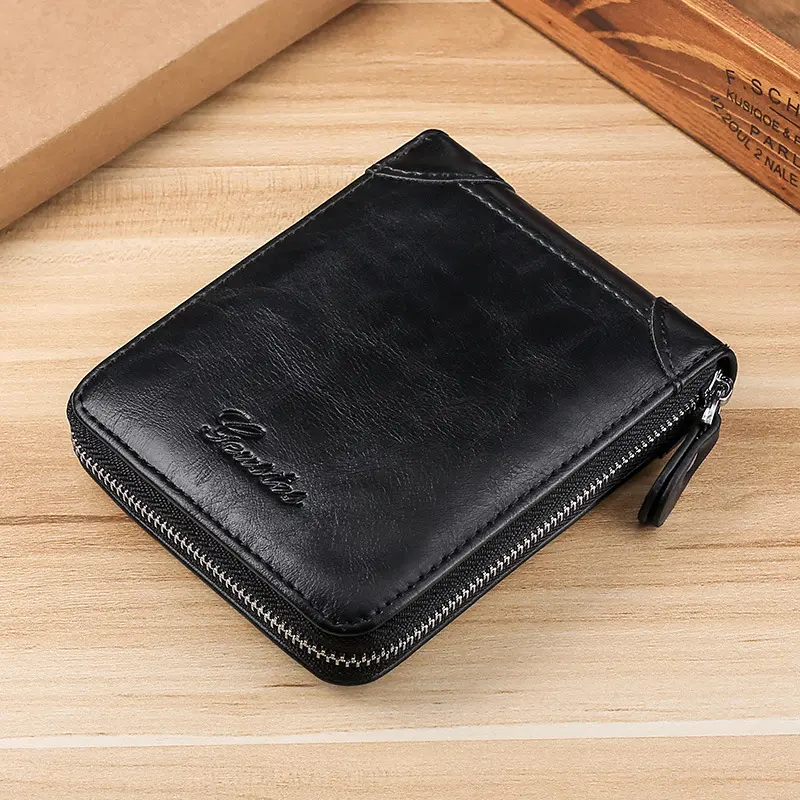 Men's Coin Purse Wallet RFID Blocking Man PU Leather Wallet Zipper Business Card Holder Money Bag Wallet Male