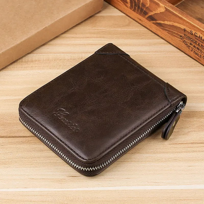 Men's Coin Purse Wallet RFID Blocking Man PU Leather Wallet Zipper Business Card Holder Money Bag Wallet Male
