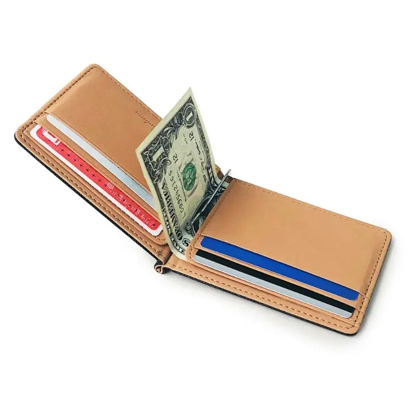 Leather Men Money Clips Metal Solid Wallets Credit Dollar Purses Money Holder Portafoglio Wallet for Male Minimalist Card Holder