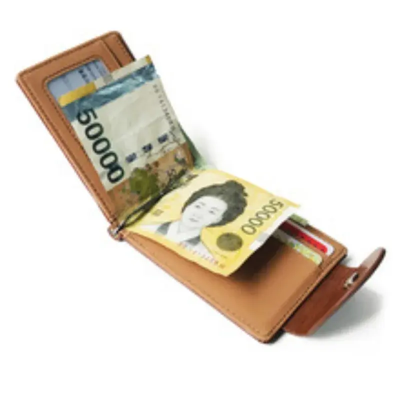 Leather Men Money Clips Metal Solid Wallets Credit Dollar Purses Money Holder Portafoglio Wallet for Male Minimalist Card Holder