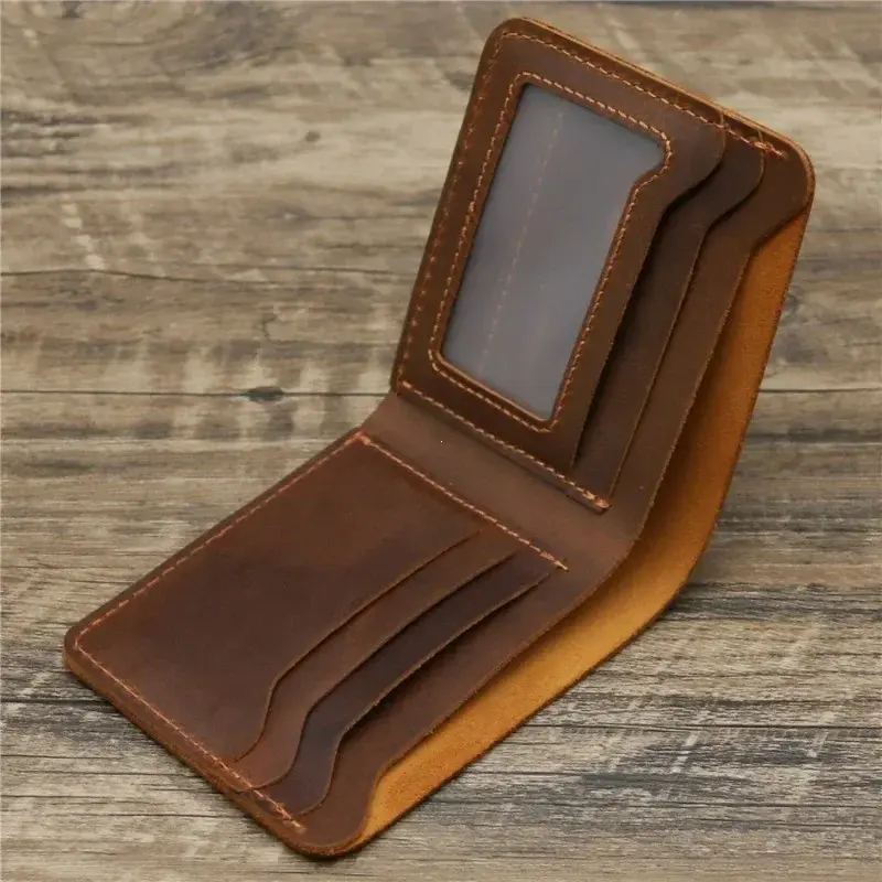 Men's Crazy Horse Leather Wallet, Genuine Leather Wallet, Card Bag, Simple Retro European and American Style, Mens Purse