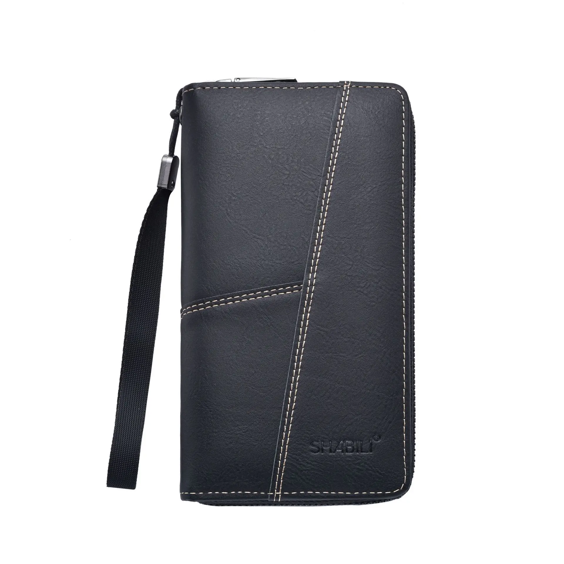 Men's Long Leather Wallet - Slim Zipper Design with High Capacity, Coin Pocket & Card Holder (Casual Money Bag)