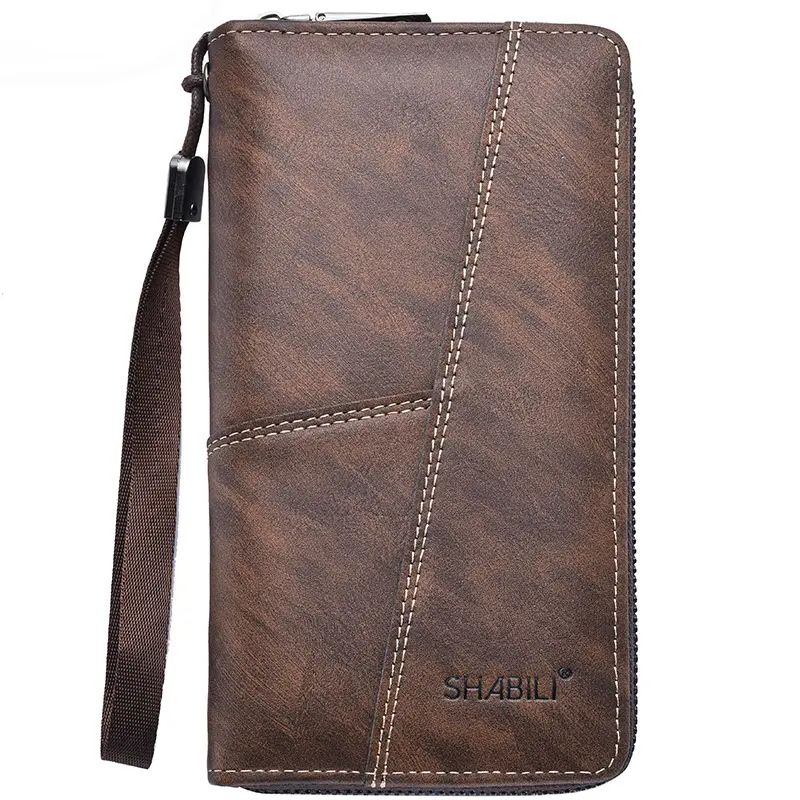 Men's Long Leather Wallet - Slim Zipper Design with High Capacity, Coin Pocket & Card Holder (Casual Money Bag)