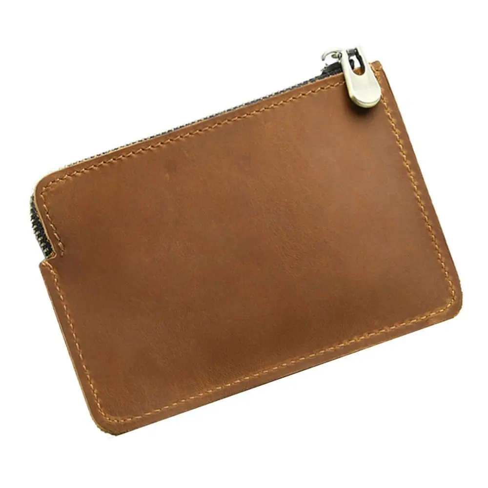 Genuine Leather Men's Short Wallet Ultrathin with Belt Loop Credit Card Holder Retro Lightweight Zipper Coin Purse Travel