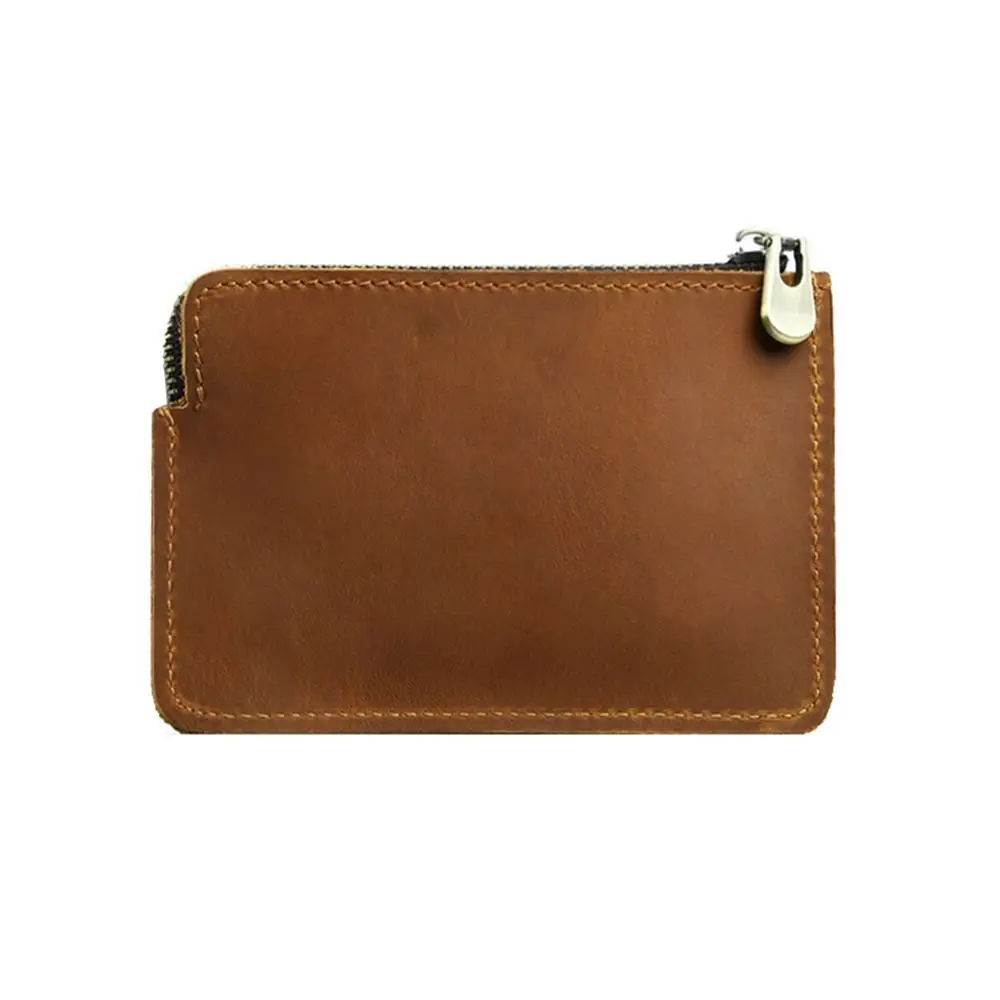 Genuine Leather Men's Short Wallet Ultrathin with Belt Loop Credit Card Holder Retro Lightweight Zipper Coin Purse Travel