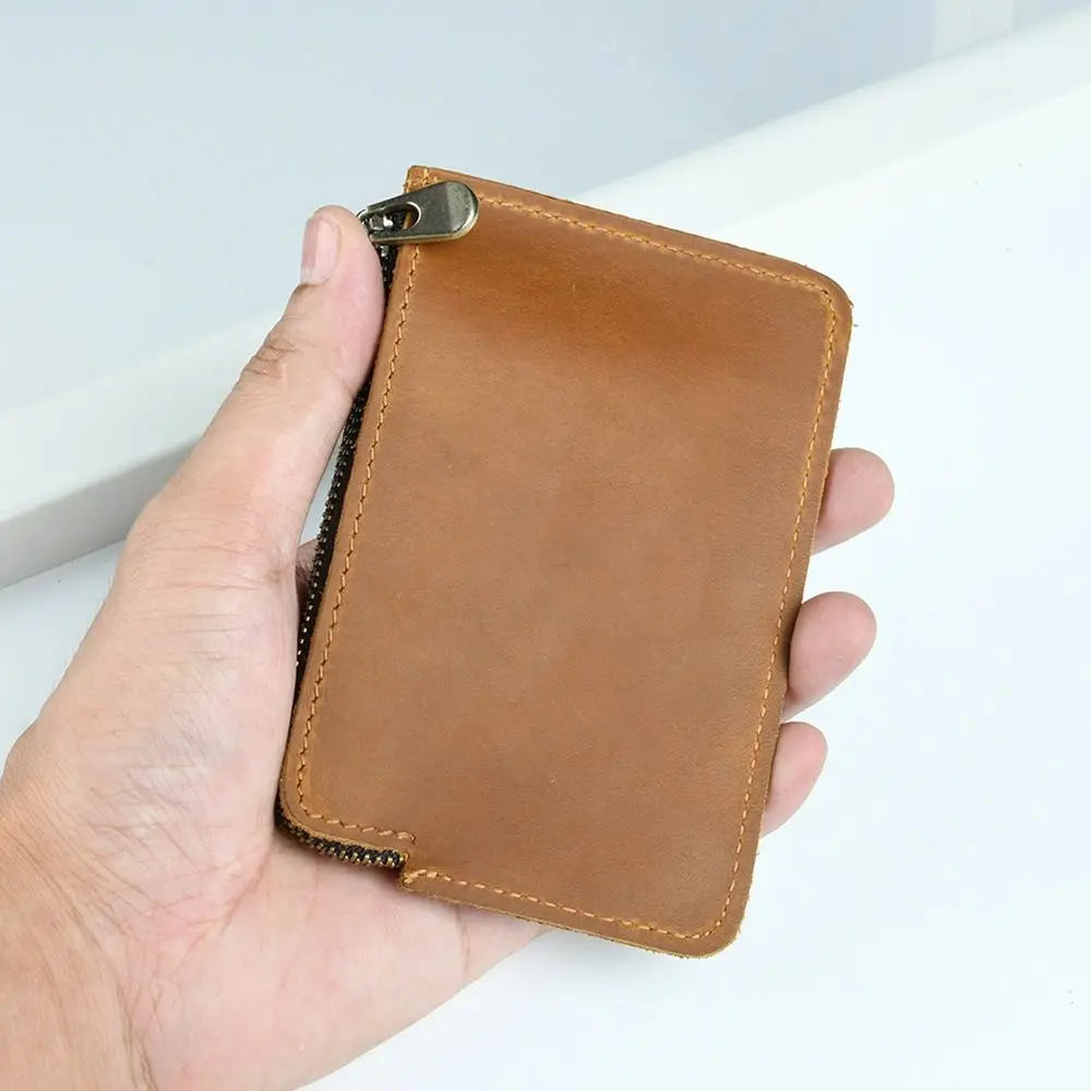 Genuine Leather Men's Short Wallet Ultrathin with Belt Loop Credit Card Holder Retro Lightweight Zipper Coin Purse Travel