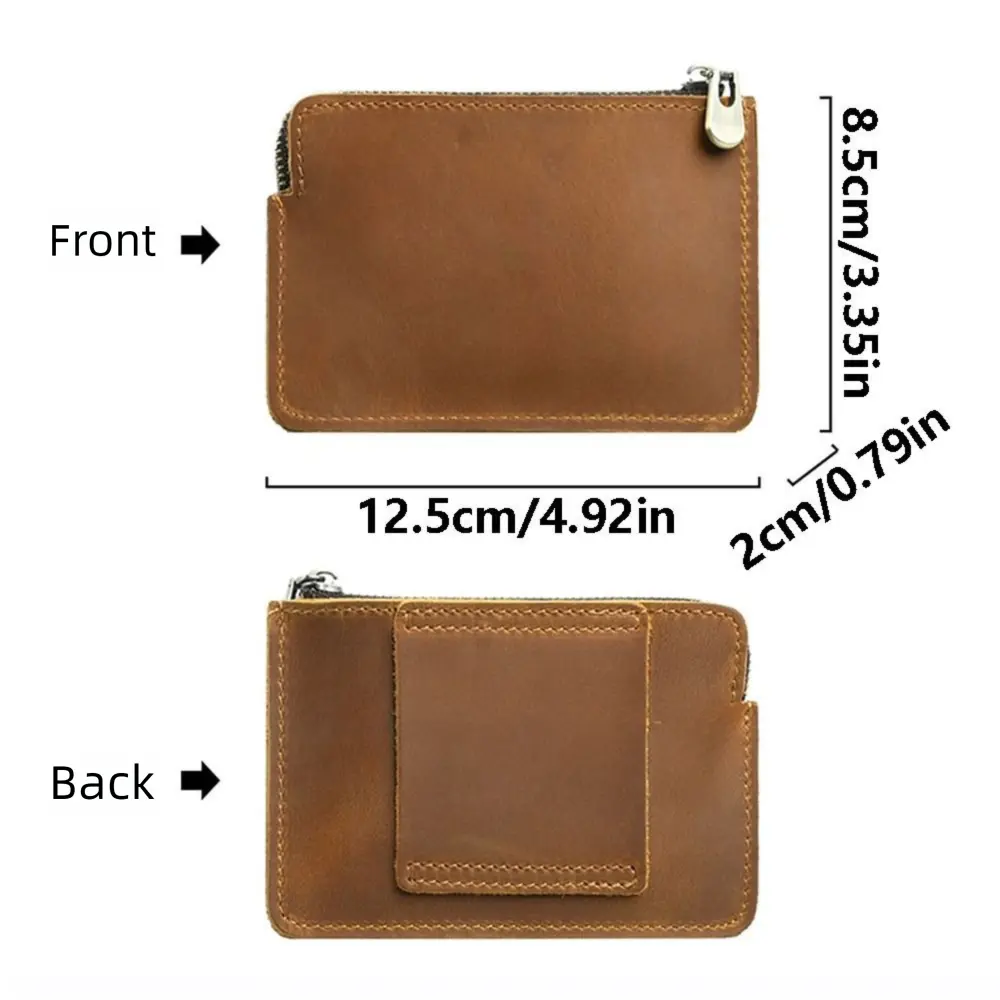Genuine Leather Men's Short Wallet Ultrathin with Belt Loop Credit Card Holder Retro Lightweight Zipper Coin Purse Travel