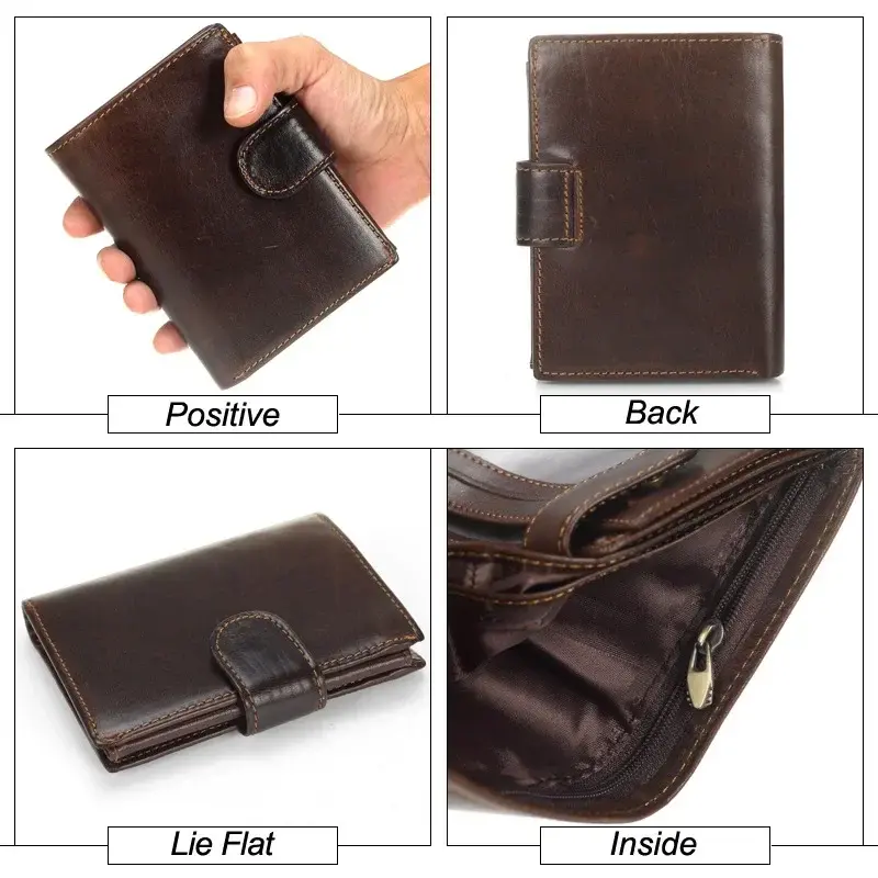 New Men Wallet Cowhide Genuine Leather Wallets Coin Purse Clutch Hasp Open Top Quality Retro Short Wallet Multi Cards Slots