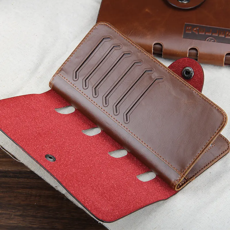 Men's Leather Tri-Fold Wallet - Magnetic Buckle Clutch with Card Holder & Coin Purse, Business Wallets for Men