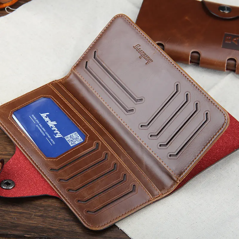 Men's Leather Tri-Fold Wallet - Magnetic Buckle Clutch with Card Holder & Coin Purse, Business Wallets for Men