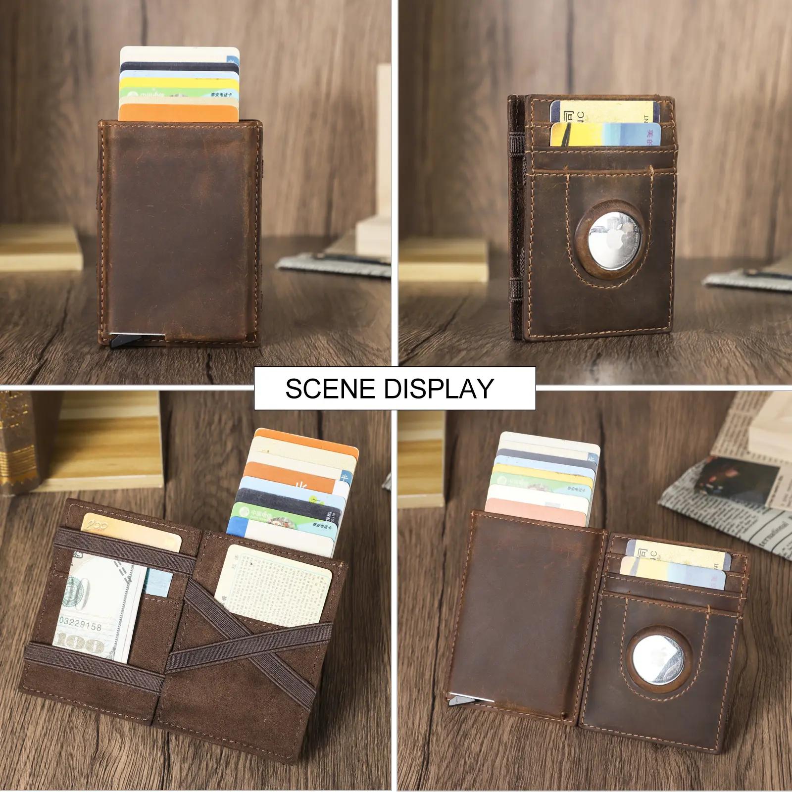 CONTACT'S Genuine Leather Magic Wallets for Men RFID Credit Card Holder Metal Slim Pop Up Minimalist Men Wallets Money Bag Purse