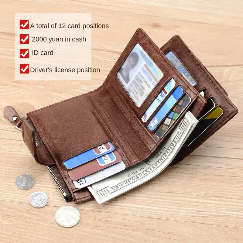 Fashion Men's Coin Purse Wallet RFID Blocking Man PU Leather Wallet Zipper Business Card Holder Money Bag Wallet for Male