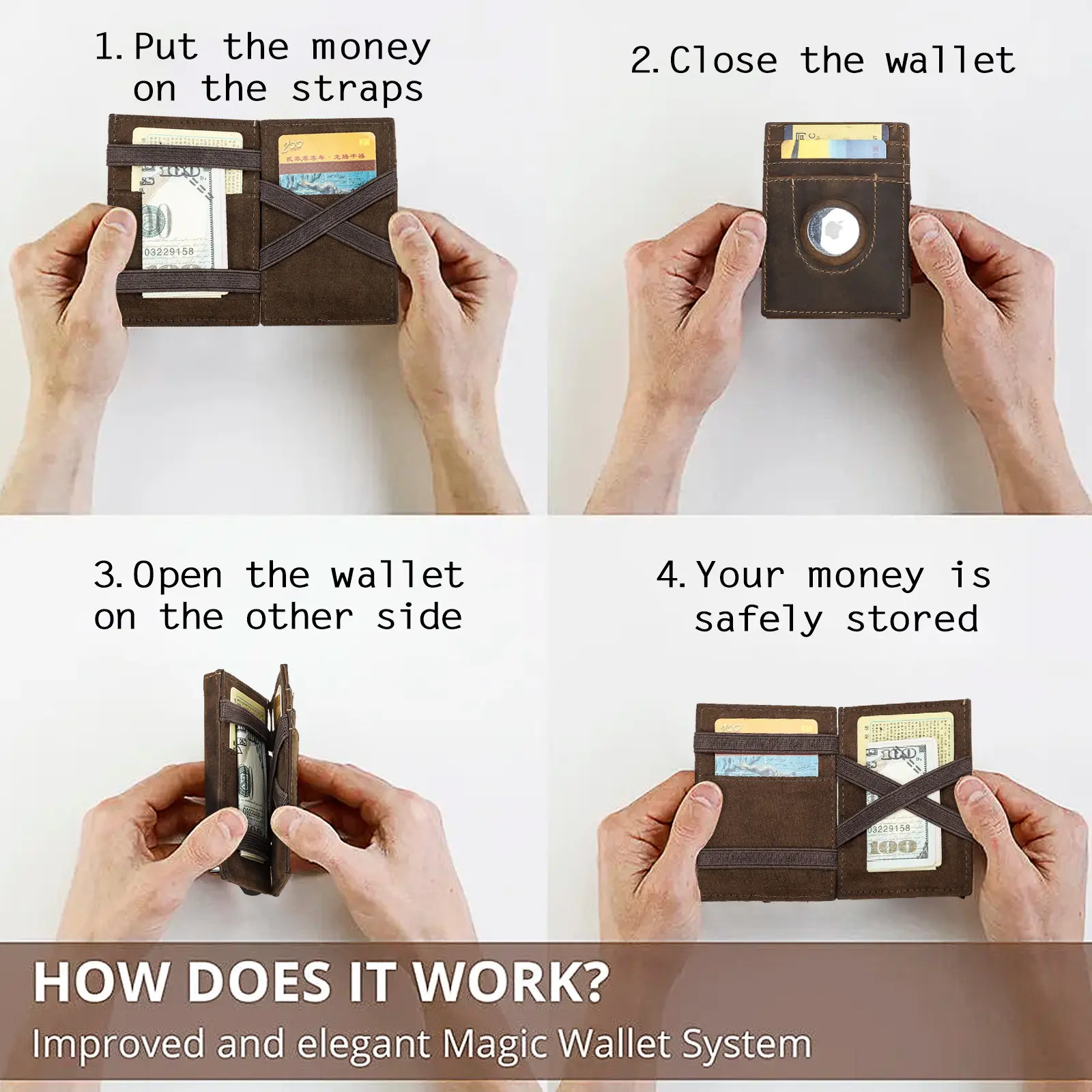 CONTACT'S Genuine Leather Magic Wallets for Men RFID Credit Card Holder Metal Slim Pop Up Minimalist Men Wallets Money Bag Purse