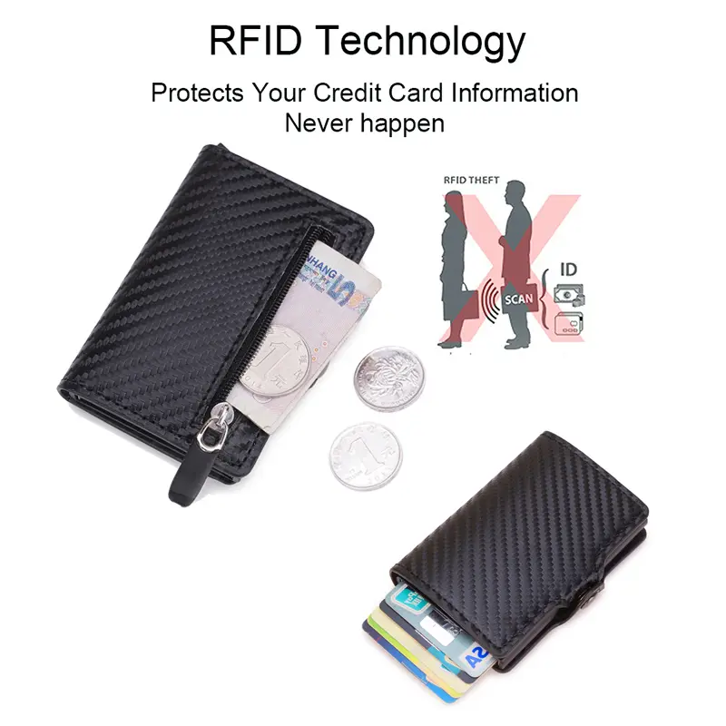 Carbon Fiber Rfid Card Holder Men Wallets Money Bag Zipper Coin Purse Small Leather Mini Slim Wallets Vallet Carteira Masculina