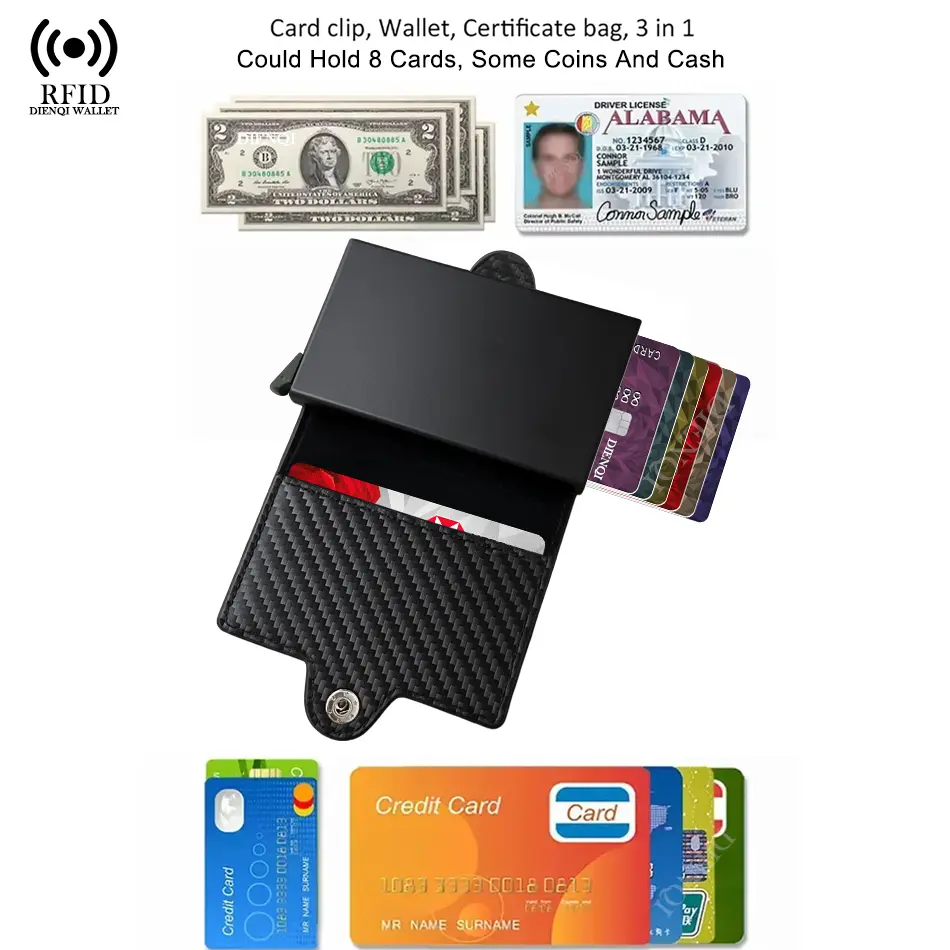 Carbon Fiber Rfid Card Holder Men Wallets Money Bag Zipper Coin Purse Small Leather Mini Slim Wallets Vallet Carteira Masculina