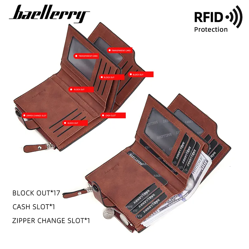 New RFID Men Zipper Wallets Name Engraving Simple Coin Pocket Male Purse Money Clips High Quality Brand Card Holder Men's Wallet