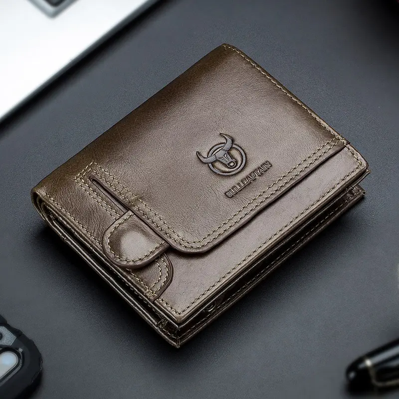 BULLCAPTAIN 100% Genuine Leather Men's Rfid Wallet Multifunctional Storage Bag Coin Purse Wallet Card Case