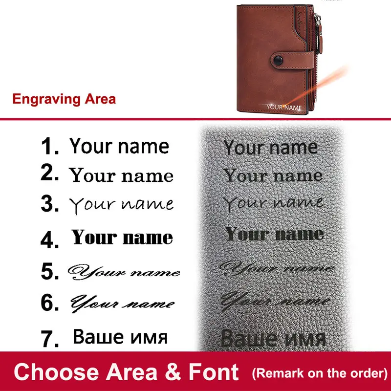 New RFID Men Zipper Wallets Name Engraving Simple Coin Pocket Male Purse Money Clips High Quality Brand Card Holder Men's Wallet