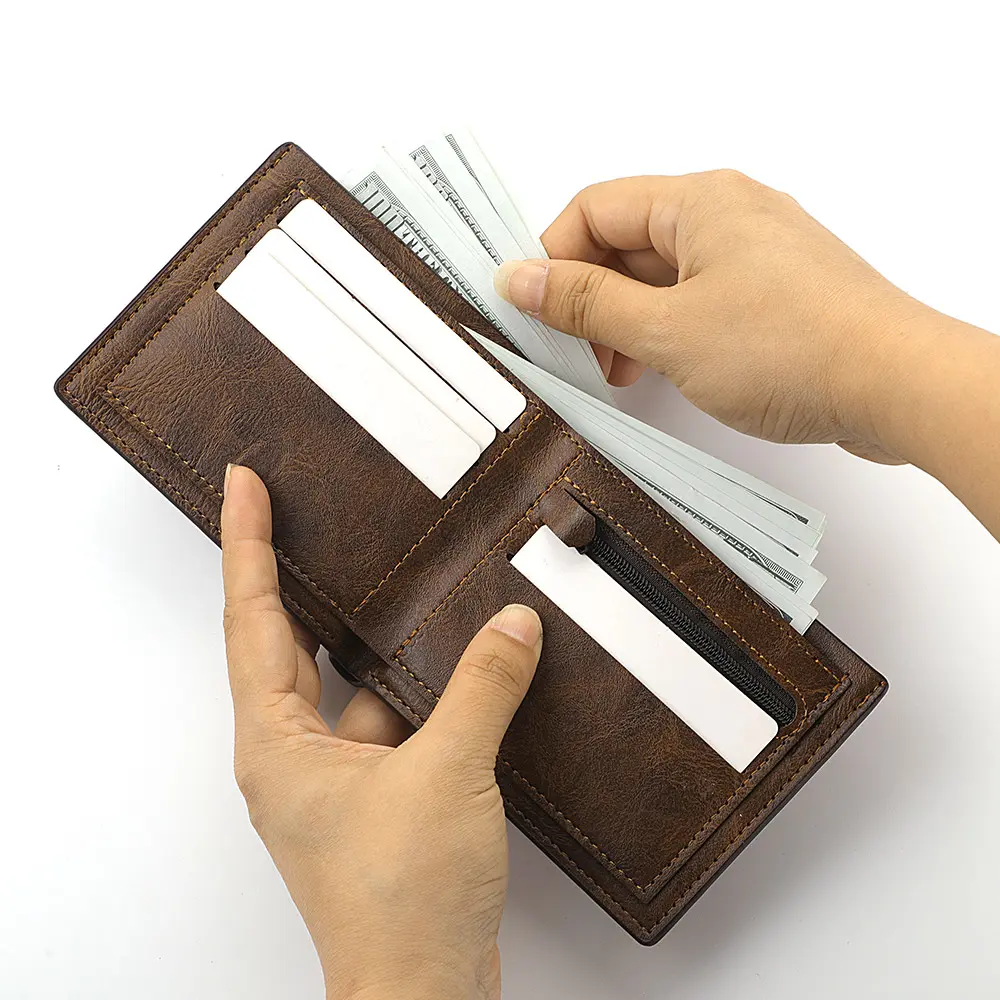 New Man PU Leather Wallet Business Card Holder Thin Business Credit Card Ldentity Holder Vintage Protection Bag Coin Wallet