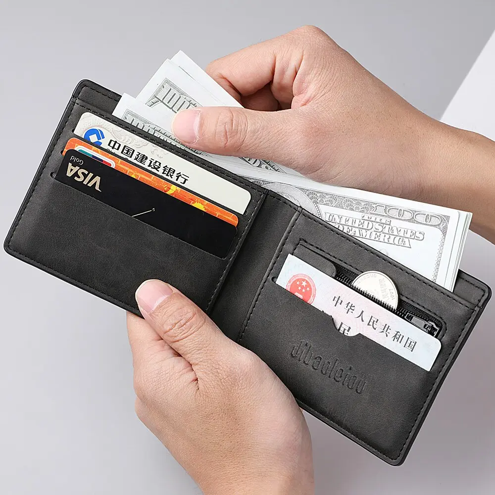 2025 New Wallet Men Short Dollar Clip Zipper Simple Soft Leather Lightweight