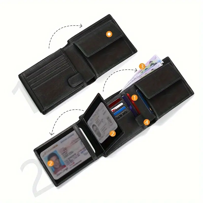 YATBEST Men's Wallet RFID Anti-Theft Brush Loose Leaf Three Fold Wallet Large Capacity With Zero Money Bag Credit Card Bag