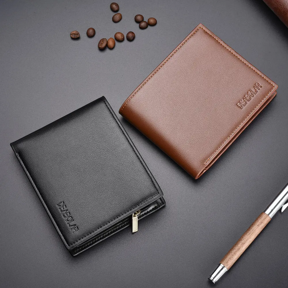New Men's Wallet Multi Function ID Credit Card Holder Three -fold Money Clip High Quality Leather Zipper Coin Purse