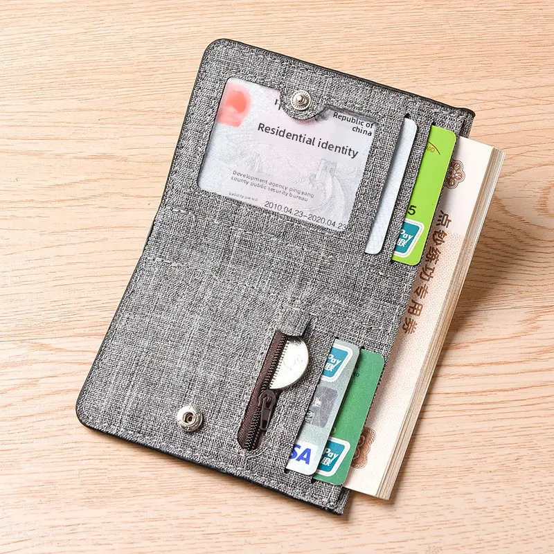 Men's minimalist vertical canvas wallet with multiple card slots, personalized student wallet, ultra-thin folding small wallet
