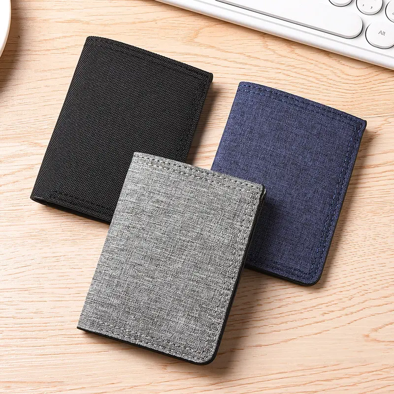 Men's minimalist vertical canvas wallet with multiple card slots, personalized student wallet, ultra-thin folding small wallet