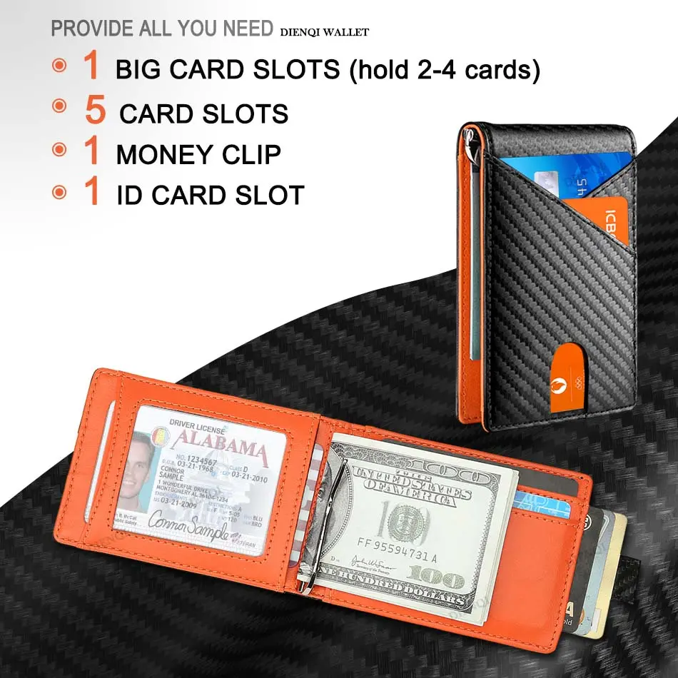 Carbon Fiber Wallet Men Rfid Slim Thin Card Holder Man Wallets Minimalist Male Small Short Purse Black Bi-fold Vallet Billfold