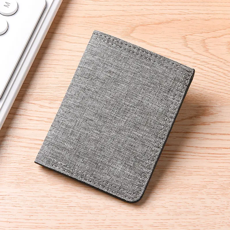 Men's minimalist vertical canvas wallet with multiple card slots, personalized student wallet, ultra-thin folding small wallet