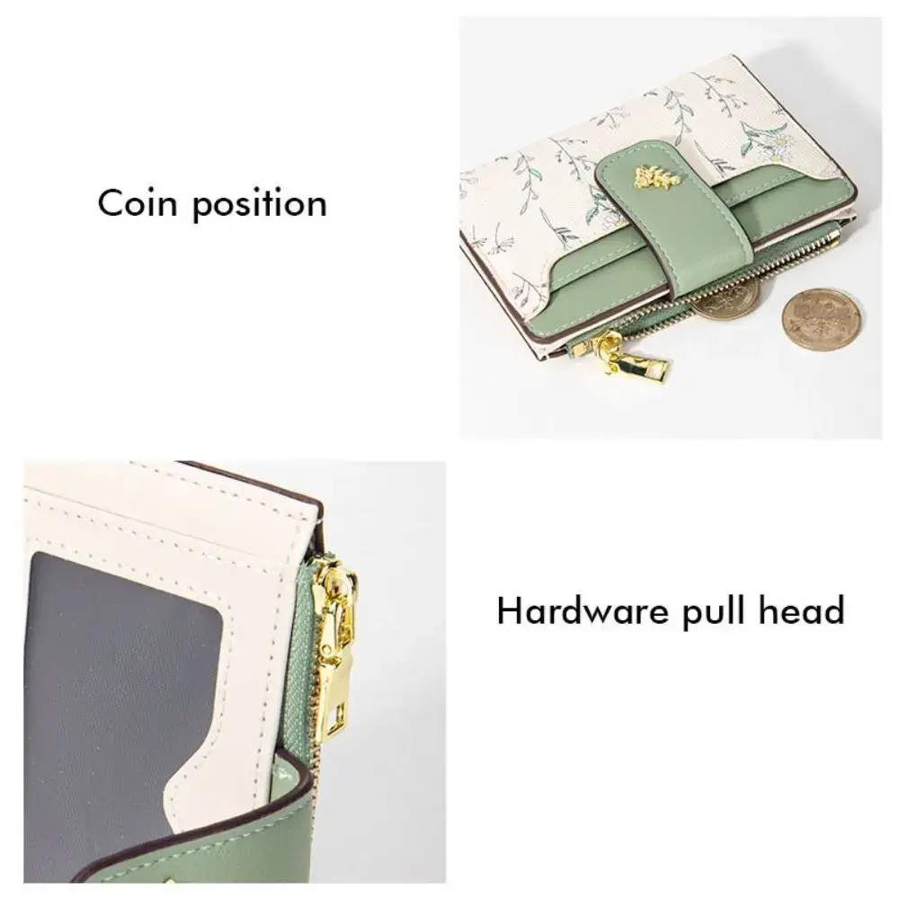Slim PU Leather Short Wallet INS Multi-Cards Zipper Coin Purse Hasp Small Flowers Card Bag Wallet Zipper Hasp for Women Girl