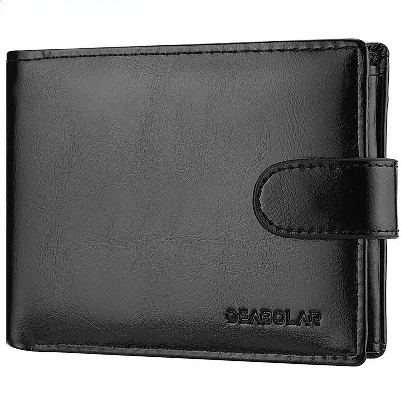 Retro Large Capacity 3 Fold Buckle Short Wallet PU Leather Wallet Multiple Card Slots ID Credit Card Holder Men Coin Bag Purse