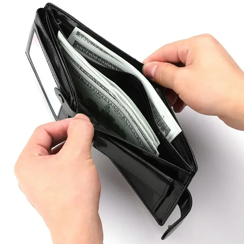 Retro Large Capacity 3 Fold Buckle Short Wallet PU Leather Wallet Multiple Card Slots ID Credit Card Holder Men Coin Bag Purse