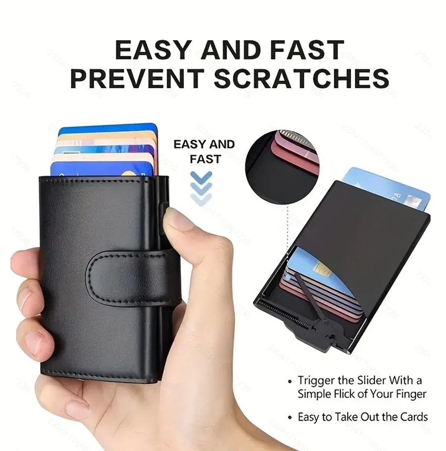 Wallet RFID Mini Men's Wallet Automatic Pop-up Card Holder with Coin Pocket