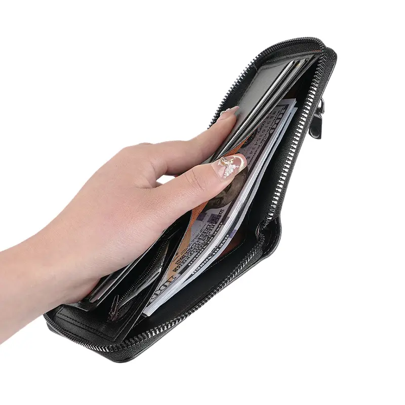 New men's retro wallet with large capacity and multiple card slots, featuring a coin purse and fashionable card wallet