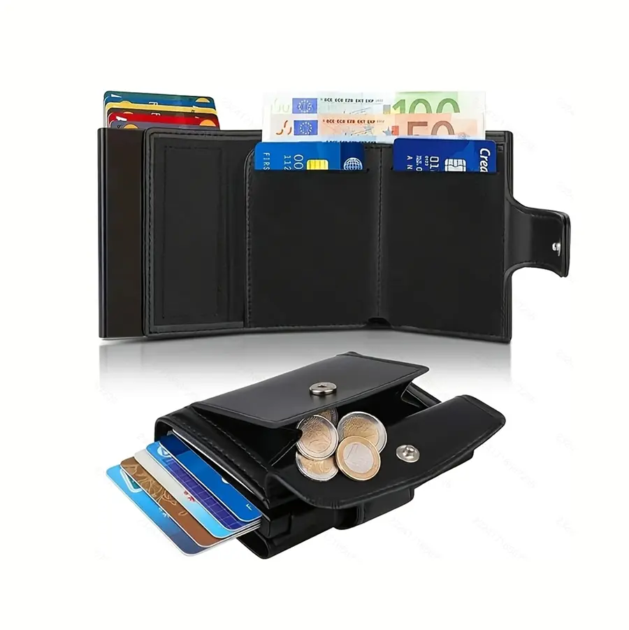 Wallet RFID Mini Men's Wallet Automatic Pop-up Card Holder with Coin Pocket