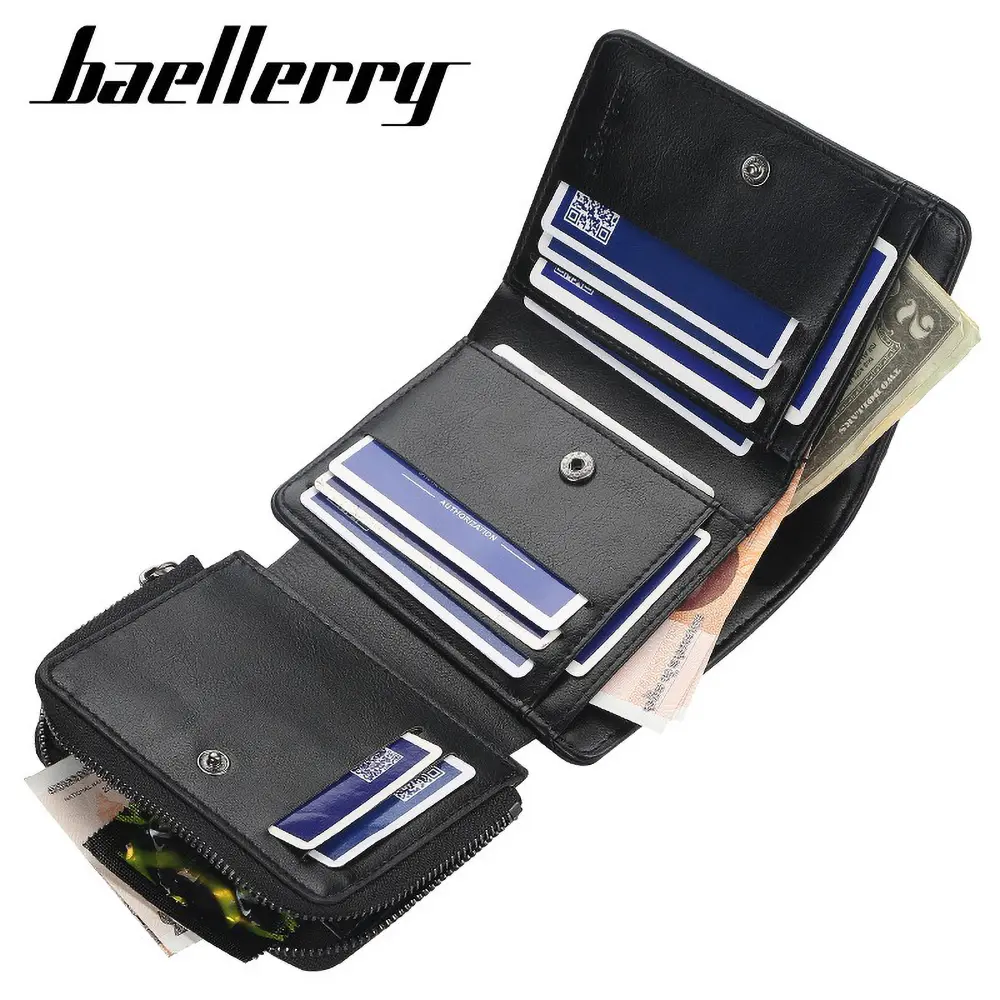 Baellerry Short Wallet for Men PU Leather Custom Embossed RfID Blocking Front Pocket Gift