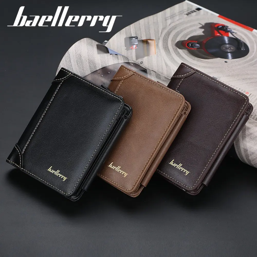 Baellerry Short Wallet for Men PU Leather Custom Embossed RfID Blocking Front Pocket Gift