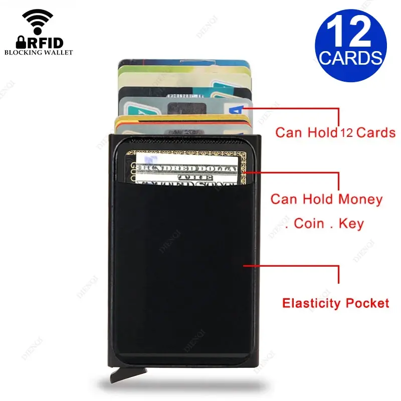 Automatic Pop Up Wallet Aluminum Double Card Case RFID Credit Card Holder Minimalist Metal Wallet Hold 12 Cards Wallet for Men