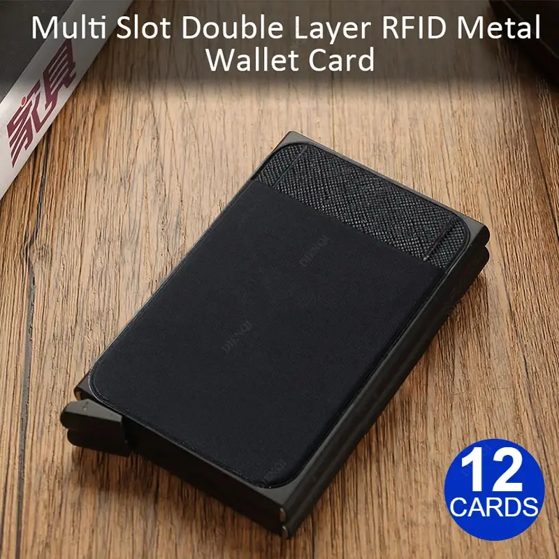 Automatic Pop Up Wallet Aluminum Double Card Case RFID Credit Card Holder Minimalist Metal Wallet Hold 12 Cards Wallet for Men