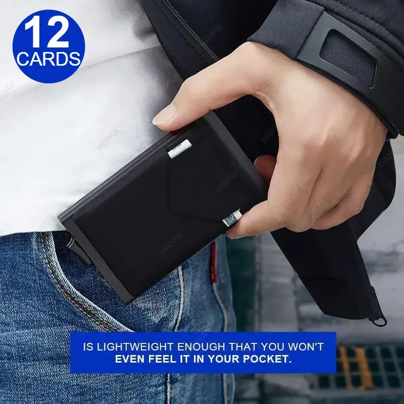 Automatic Pop Up Wallet Aluminum Double Card Case RFID Credit Card Holder Minimalist Metal Wallet Hold 12 Cards Wallet for Men