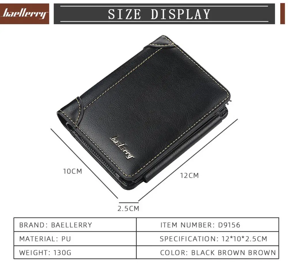 Baellerry Short Wallet for Men PU Leather Custom Embossed RfID Blocking Front Pocket Gift