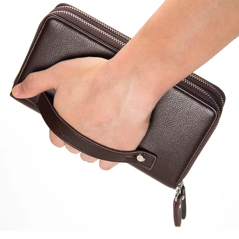 Baellerry Men Wallets Double Zipper Large Capacity Name Engraving High Quality Card Holder Male Purse Wallet For Men