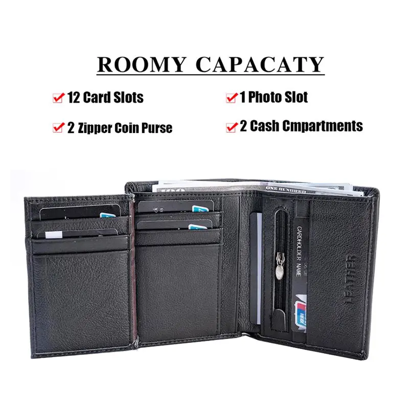 new men's genuine leather wallet business vertical three-fold credit card holder zipper coin purse men's RFID anti-theft wallet