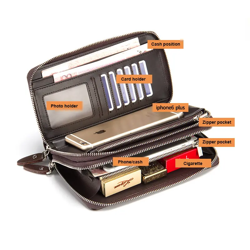 Baellerry Men Wallets Double Zipper Large Capacity Name Engraving High Quality Card Holder Male Purse Wallet For Men