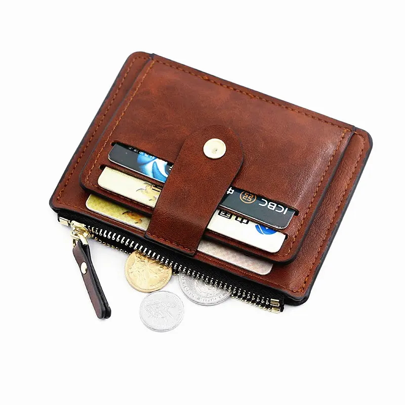 New Mini Men Card Wallets Free Name Engraving Slim Purses Zipper Coin Pocket Luxury Small Men's Wallet Unisex Card Holder