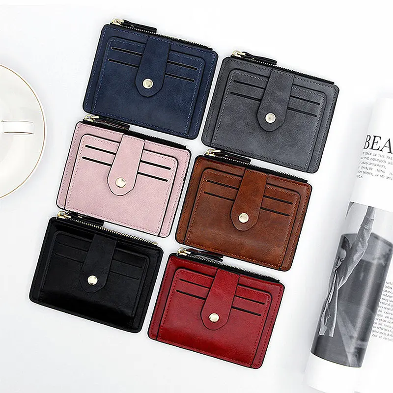 New Mini Men Card Wallets Free Name Engraving Slim Purses Zipper Coin Pocket Luxury Small Men's Wallet Unisex Card Holder