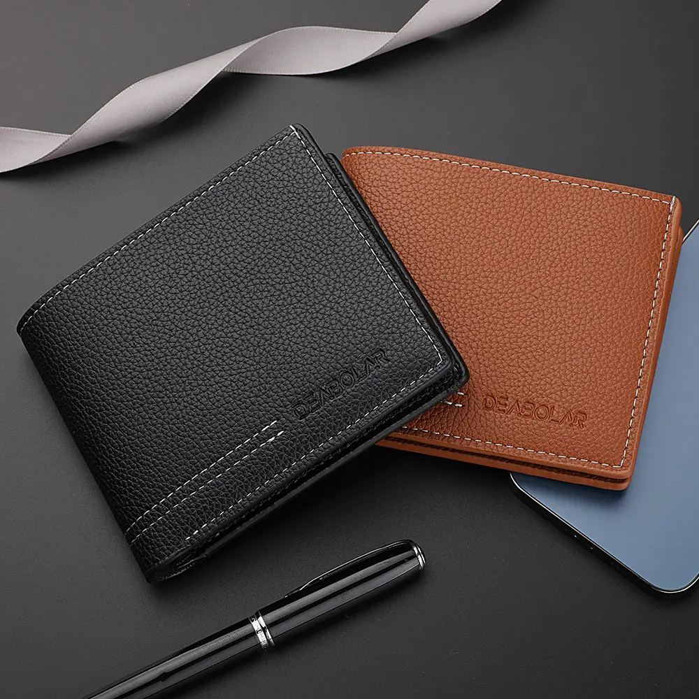 Men's Wallet Men's Youth Luxury Short Leather Card Holder Slim Minimalist Double Fold Men's Wallet